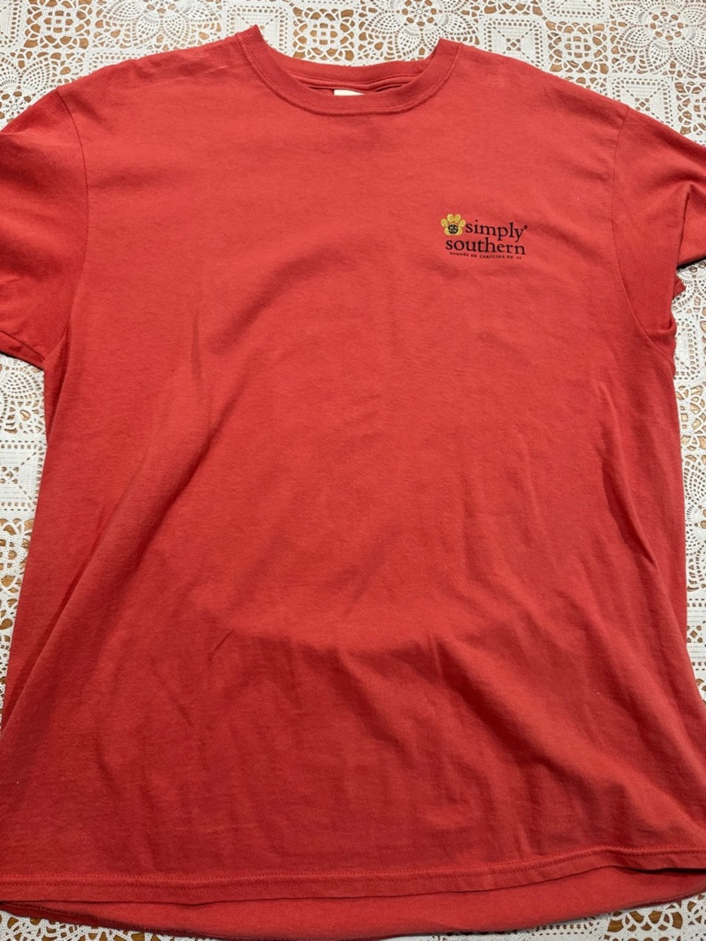 Simply Southern Coral Short Sleeve Tee with Dog Graphic